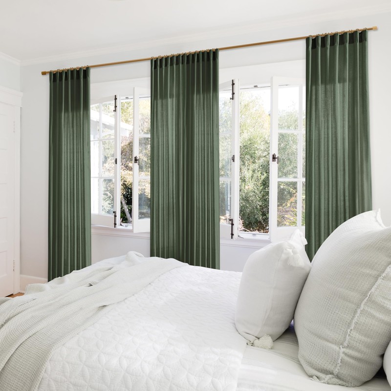 Short Curtains for Bathroom Window,Dark Olive Green Boho Decor Shower,Sheer