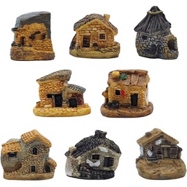 Yellow House Miniature Fairy Garden Stone House, Resin Village House Fairy Garden Kits Figurines, Mini Fairy Cottage House Fairy Garden Kits Dollhouse Supplies DIY Outdoor Decorations, Plant Pot