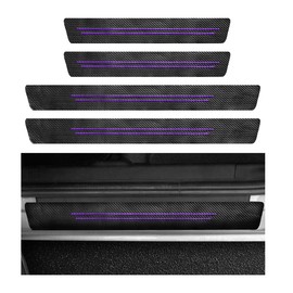 ZNDAW 4 PCS Car Door Sill Protector, Carbon Fiber Leather Anti-Scratch Waterproof Threshold Protector, Exterior Decor Entry Guard Protection Cover Sticker for Car Truck SUV (Purple)