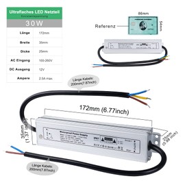 REYLAX LED Transformer 12 V Waterproof 30 W 2.5 A LED Driver DC Power Supply IP67 Transformer 230 V to 12 V LED Driver Constant Voltage Transformer Low Voltage Transformer Switching Power Supply for