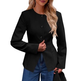 Cicy Bell Womens Business Casual Fitted Blazers Collarless Split Hem Work Office Button Down Suit Jackets Black