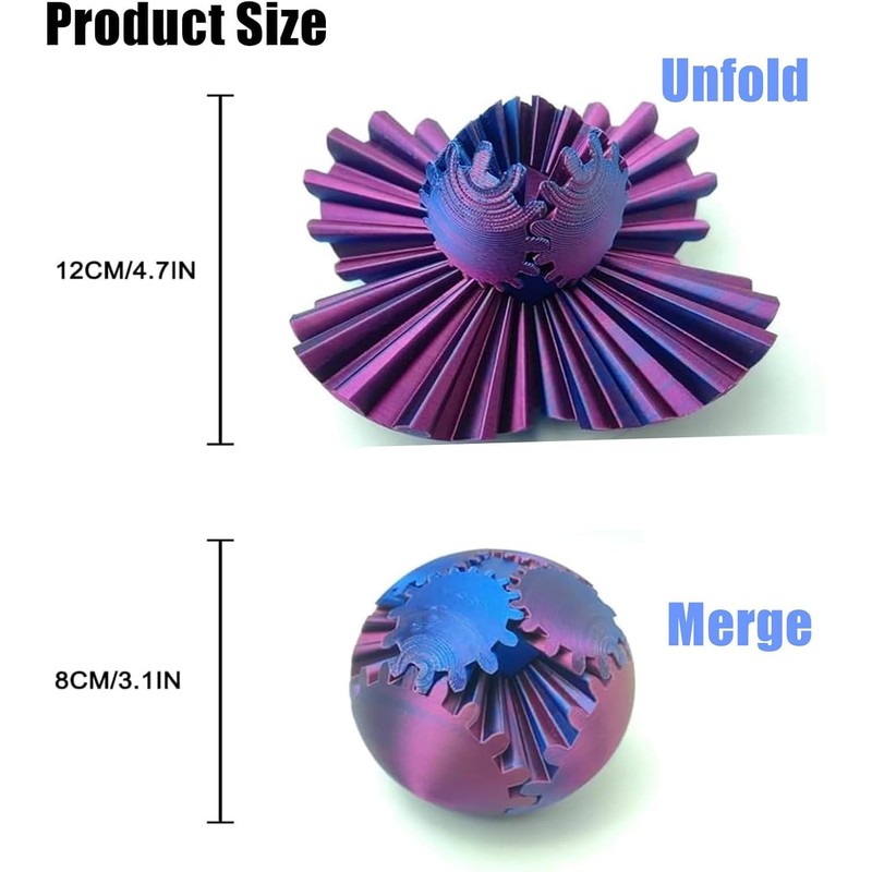 Gear Ball, 3D Printed Fidget Toy Spinning Gear Sphere for
