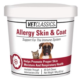 Vet Classics Vet Classics Allergy Skin & Coat Support Pet Supplement for Dogs & Cats C Pet Health Supplement for Cat Skin Moisture, Dog Allergies, Pet Respiratory HealthC Includes Antioxidants C Soft Chews 90 Ct.