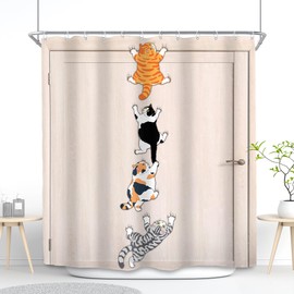 SVBright Cat Shower Curtain 72Wx72L Inch Kids Funny Cute Lovely Cartoon Kitten Pet Animal Climbing Door Kawaii Hilarious Modern 12 Pack Hooks Polyester Waterproof Fabric Bathroom Bathtub Panels