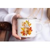 MAXIKIWI Langlebige Emaille-Kaffee- oder Tee-Camping-Tasse für drinnen und draußen, Herbstkaffee,