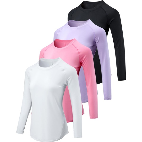 4-Pack: Womens Long Sleeve Athletic Tops with Thumb Holes –