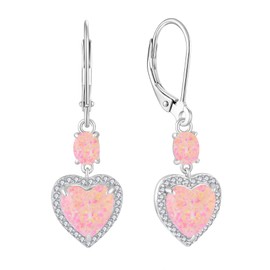 FYNSBLE Pink Heart Opal Earrings for Women Sterling Silver Gemstone Leverback Earrings Hypoallergenic Jewelry for Women
