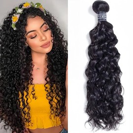 Amella Hair Brazilian wet And Wavy Hair 1 Bundles Deal 22" 100% Unprocessed Water Wave Human Hair Single Bundle Tight And Neat No Shedding No Tangle Natural Black Color