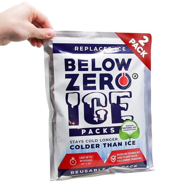 BELOW ZERO Jumbo Size Reusable Ice Packs for Large Coolers and Lunch Bags – Patent Pending Coldest and Longest Lasting Technology, 48 Hour Cooling Ice Gel Pack - Factory Filled Sealed - 4PK XL 14”x10”