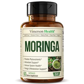 Moringa Capsules with 100% Pure Moringa Powder for Balanced Energy, Healthy Metabolism, Antioxidant & Immune Support. Nutrient-Dense Superfood Vitamins. Vegan. Non-GMO. Third Party Tested. 60 Capsules