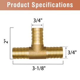 Napredak 3/4" hose barb tee fitting, brass T shaped 3 way equal union Splicer Fitting, 90 degree barb splitter joint connector with hose clamp for fuel water oil liquid tube