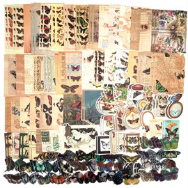200PCS Vintage Scrapbooking Supplies Pack for Junk Journal Bullet Journals Planners Decoupage Paper Scrapbook Stickers Aesthetic Cottagecore Collage Craft Album (Butterflies)