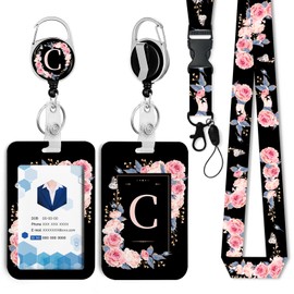 A-Z Badge Holder with Retractable Reel and Breakaway Lanyard Badge Clips Retractable Heavy Duty Badge Reel，Keychain，ID Holder with Breakaway Lanyard for School Nurse Office Teen C