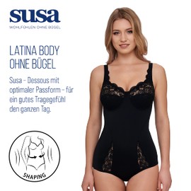 Susa Women's Body With Elastic Lace Latina Bodysuit, Black (004), 75E