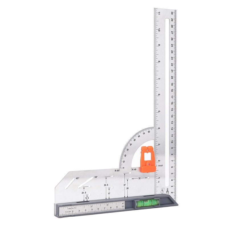 12in L Square Ruler Multifunction Scale Standard Carbon Steel Detachable