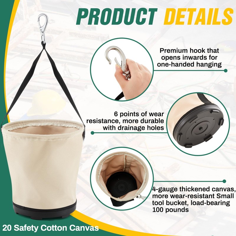 SilTriangle Heavy Duty Tool Canvas Bucket 12 x 12 x