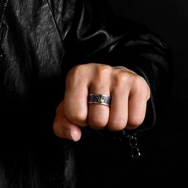 KONFEN Crown Rings Men, Adjustable Carved Rings for Men Viking Ring, Vintage Hip Pop Open Rings Thumb Ring Gothic Punk Classic Unique Texture Mens Jewellery, Silver