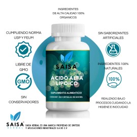 Ácido Alfa Lipoico | 600 Mg por porción | 120 Cápsulas | Saisa Herbal | Antioxidante Potente | Protección Celular | Suplemento Natural