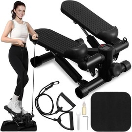 Mini Stair Stepper with LCD Monitor and Resistance Bands - Adjustable Fitness Stepper for Home and Office Workouts - 300lb Capacity