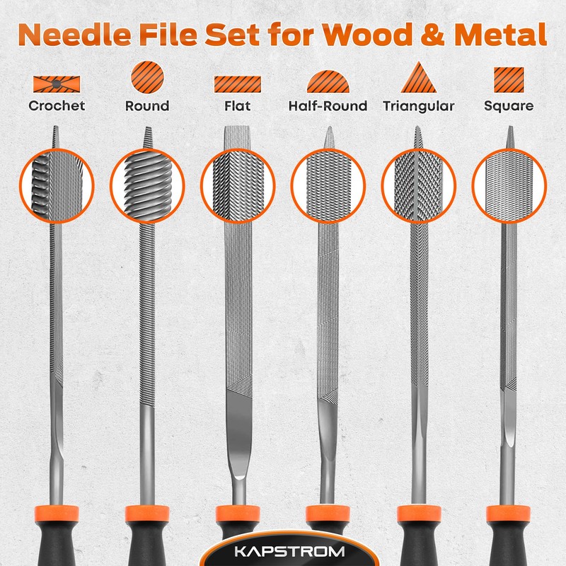 KapStrom Needle File Set, 6 Needle Files for Wood, Metal,