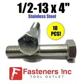 Star (Qty 10) 1/2-13 x 4" Stainless Steel Hex Cap Screw / Bolt 18-8 / 304