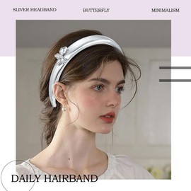 Coridy Sliver Wide Headbands Crystal Butterfly Hairband Metal Hair Accessories for Women