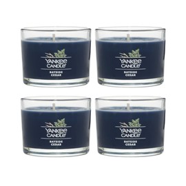 Yankee Candle Signature Votive Mini Candle Jar, Bayside Cedar Scent, Natural Soy Wax Blend Candle with Natural Fiber Wick, 1.3 OZ Glass Jar (Pack of 4)