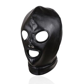 ZeyJieoy Black Leather Full Face Mask Hood Head Cover Headgear Expose Eyes Mouth Hat with Drawstring Adjustable Party Club Costum (Exposed eyes and mouth)