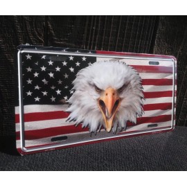 Unbranded American Flag Ruffled Bald Eagle License Plate Car Auto Truck USA Patriotic