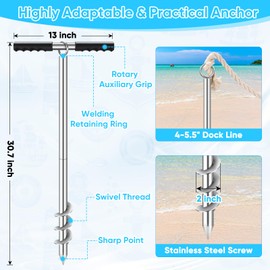 GADFISH Boat Anchor, 30.7-inch Stowable Shallow Water Anchor, Boat Anchor Kit for Dive Beach, Kayak Anchor Trolley Kit, Boat Fixing Accessories