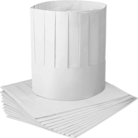 WILLBOND Chef Hat Set 9 Inch Disposable Paper Chef Tall Hats Adjustable White Chef Hat Halloween Chef Costume Baker Costume(12 Pcs)