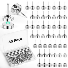 GOOLADA 60 Sets Magnetic Push Pins, Silver Magnetic Tacks, Flat Thumbtacks for Hanging, Magnetic Poster Hanger, Silver Thumb Tacks for Corkboard Wall Bulletin Board Cubicle