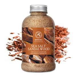 Bath Salt Sandalwood 600 g - Sea Salt with 100% Natural Sandalwood and Cinnamon Oil - Best for Good Sleep - Stress Relief - Bathing - Body Care - Beauty - Relaxation