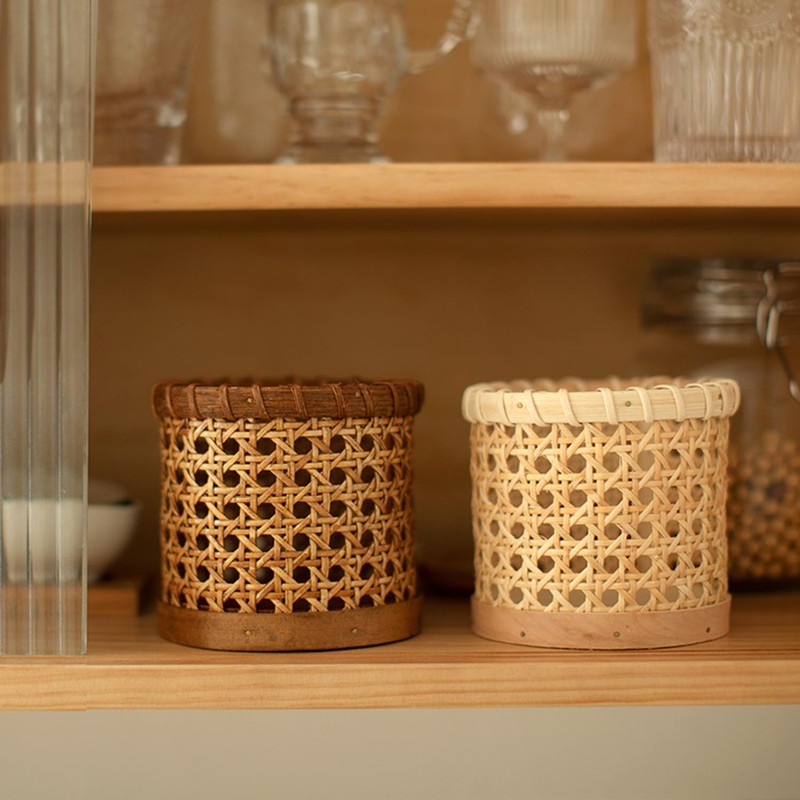 Rattan Pen Holder, Hand Woven Small Wicker Pen Cup Multi-Functional