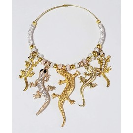 Claire Kern Creations Vintage Crystal Lizards Family Handmade Necklace Earrings Bracelet One of a Kind