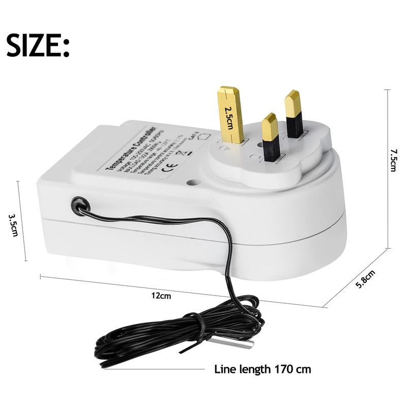 Thermostat Outlet Socket Digital Temperature Controller with 1.7m Sensor Heating