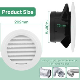LALAGO 1 Stück Abschlussgitter Rund mit Insektenschutz 150 mm, Tellerventil Runde Lüftungsgitter Weiß ABS, Erstellbares Belüftungsgitter, Abluftgitter, Entlüftungsabdeckung für Abluftventilator