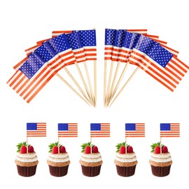 100 Pack USA American Flag US Toothpick Flags,Flag Small American Flags on Stick Cocktail Picks Toothpicks for Appetizers Party Supplies