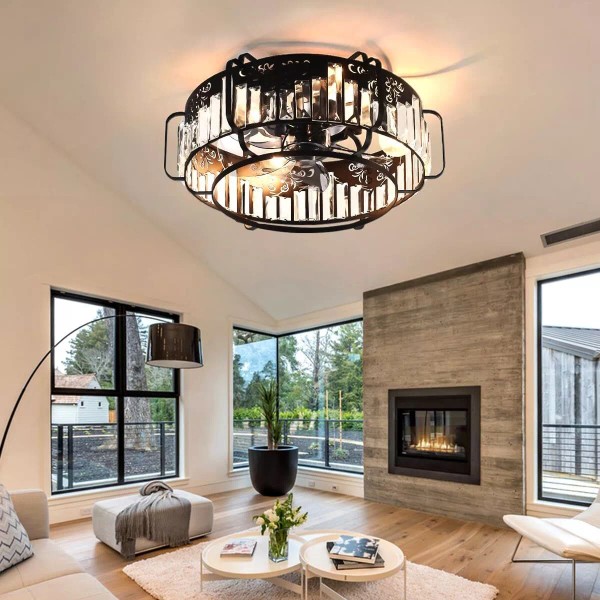 Unbranded 18.5" Industrial Reversible Ceiling Fan Lights Remote 6-Speed Crystal