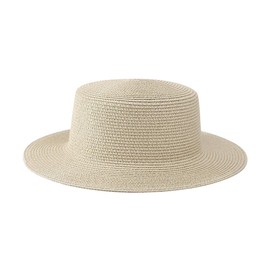VASANA Women Beach Straw Sun Hat Classic Flat Top Summer Hats Panama Short Brim Hat UV Protection Beach Hats for Beach Party Vacation Travel(Beige)