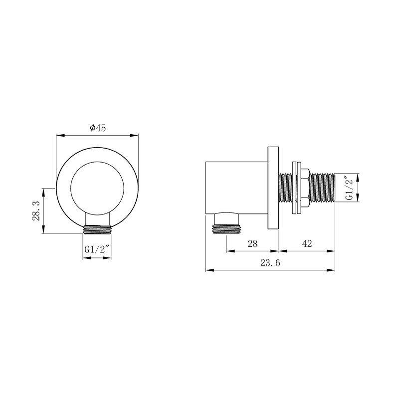 Round/Square Chrome Shower Wall Mounted Outlet Hose Connection Elbow 1/2"bsp