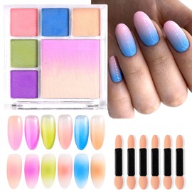 Gradient Nail Glitter Powder，6 Colors Fluorescent Neon Pigment Set, Solid Rubbing Dust for Ombre Nail Design,Summer Phosphor Pigment Fine Glitter Powder, Professional Nail Accessories Supplies
