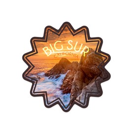 Die Cut Sticker Big Sur, California, Rocky Surf, Contour Vinyl Sticker 1 to 3 inches (Waterproof Decal for Cars, Water Bottles, Laptops, Coolers), Small