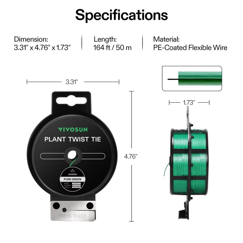 VIVOSUN Twist Ties, 164 ft (50m) PE-Coated Green Plant Ties