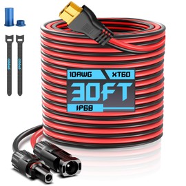 10AWG 30FT XT60 Solar Charging Cable, GIBBAB Solar Panel Connector to XT60 Extension Charge Adapter Cable with Caps & Wire Ties for LiFePO4 Battery RV Portable Power Station Ecoflow Generator