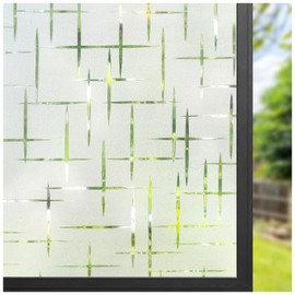 rabbitgoo Window Privacy Film Frosted Glass Window Film, Static Cling Sun Blocking Frosting Door Window Cover for Home, Decorative Window Sticker House Tint, Cross Pattern 29.5 x 78.7 inches