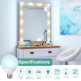 DEGNJU Vanity Light Bulbs 60W Equivalent, 5000K Daylight White Bathroom Light Bulbs Over Mirror, Globe Light Bulbs for Makeup, Round Light Bulbs, G25 LED Light Bulbs 800lm, Non Dimmable, 7W, 6 Pack