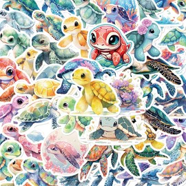 50PCS Cute Sea Turtle Animal Stickers,Ocean Animal Stickers,Teens Boys and Girls Sticker Pack Vinyl Skateboard Guitar Door Laptop Luggage Car Bike Water Bottle Birthday Party Supplies Stickers