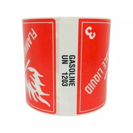 Labels and More Gasoline Flammable Liquid 3 D.O.T. UN 1203 Industrial Labels 4"X4.75" 100