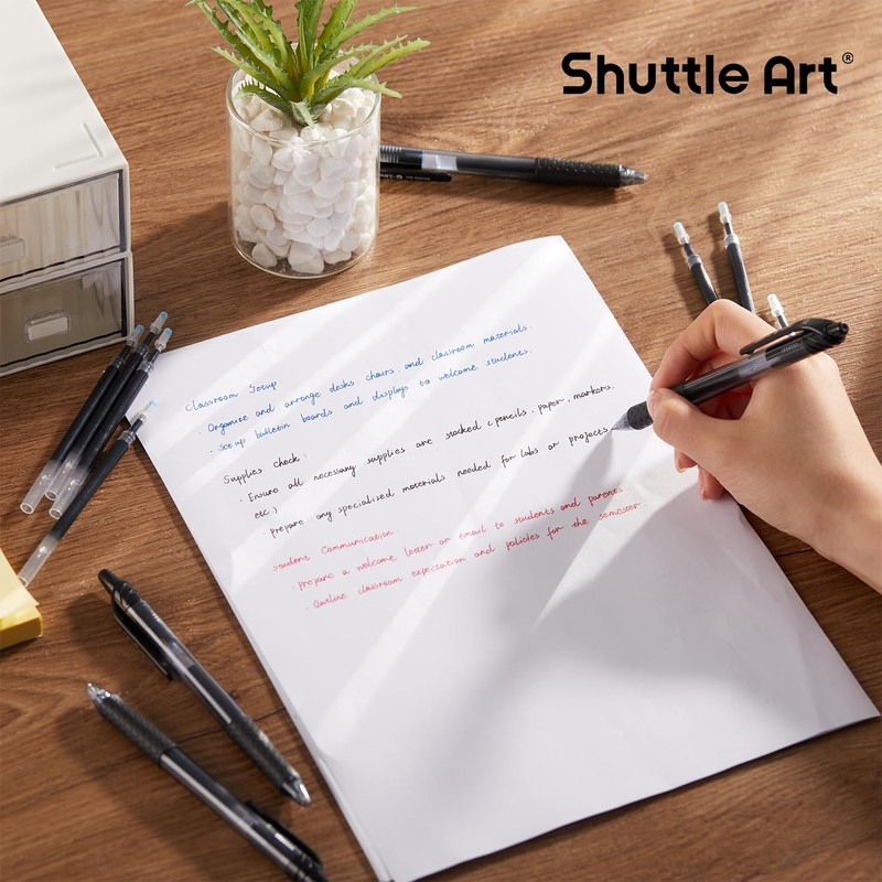 Retractable Gel Pen Refills, Shuttle Art 30 Pack Black Rollerball